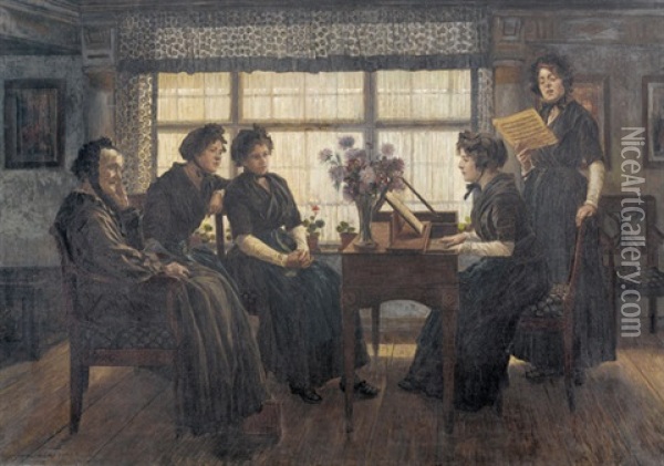 Frauen Beim Hauskonzert Oil Painting - Walter Firle