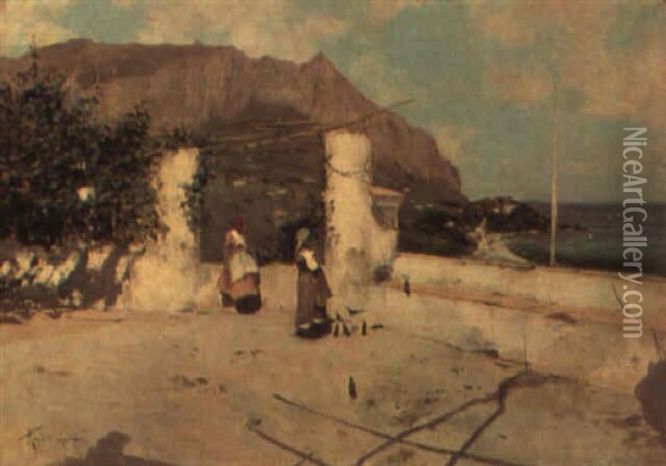 Terrazza A Capri Oil Painting - Oscar Ricciardi