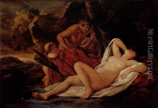 Une Nymphe Endormie Oil Painting - Nicolas Poussin