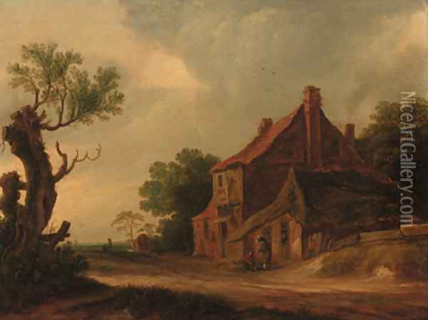 A roadside inn in a wooded landscape Oil Painting - Frans de Hulst