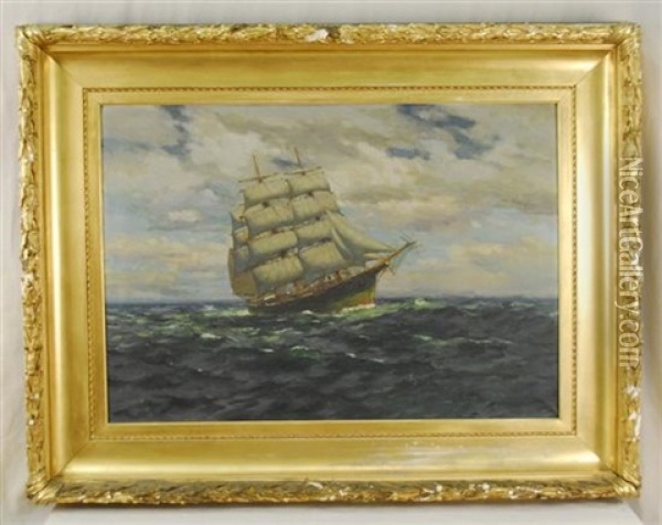 Ship In Full Sail, Kennebunkport Oil Painting - Louis D. Norton