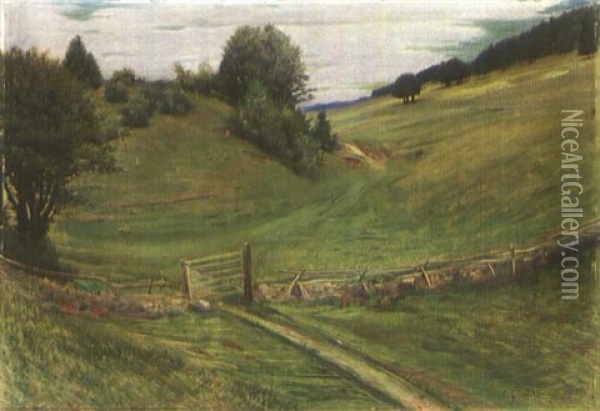 Landschaft Mit Mauer Und Gatter Oil Painting - Charles L'Eplattenier