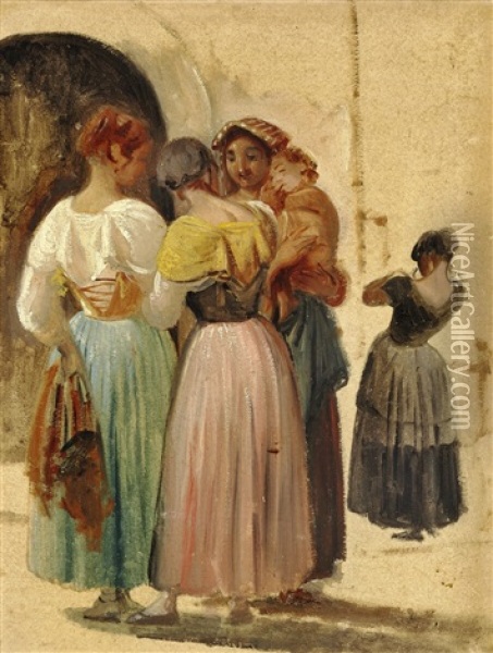 A Group Of Italian Women Oil Painting - Wilhelm Nicolai Marstrand