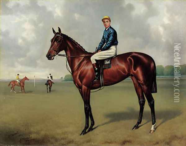 St. Amant with jockey up, on a racecourse Oil Painting - Alfred Wheeler