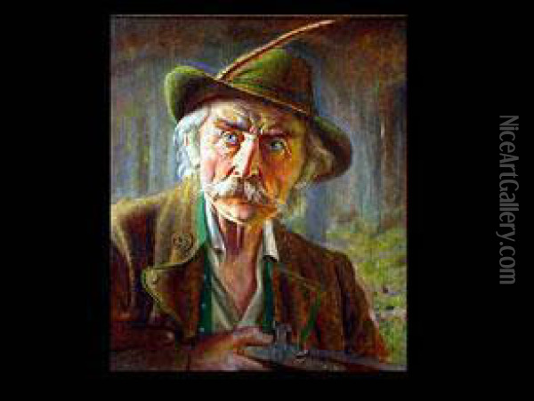 Brustbild Eines Alten Jagers Mit Flinte Oil Painting - Alois Binder