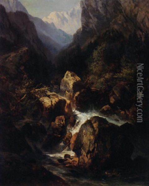 Mountain Cascade Oil Painting - Peter Moran