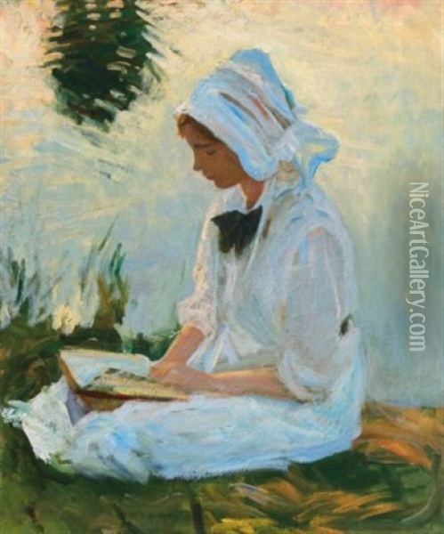 Girl Reading By A Stream Oil Painting - John Singer Sargent