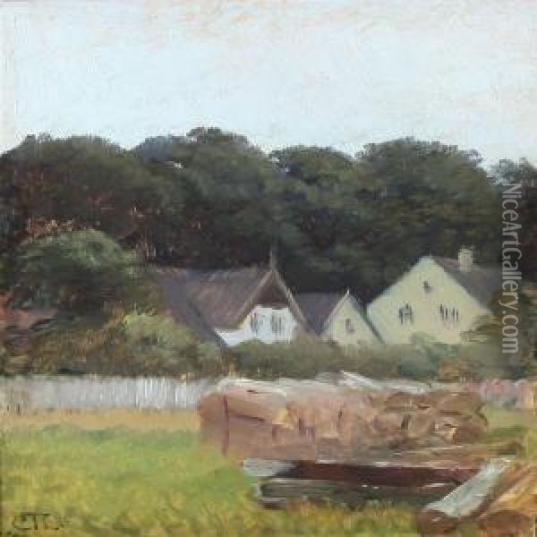 Houses In Skotterup Oil Painting - August Carl Vilhelm Thomsen