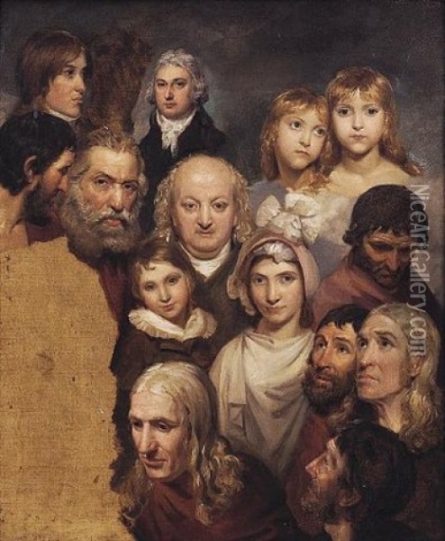 Group Portrait Of Numerous Figures, The Central Figure Being William Blake Oil Painting - Thomas Phillips