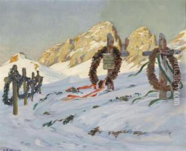 Snowy Landscape In The Dolomites Oil Painting - Hans Beat Wieland