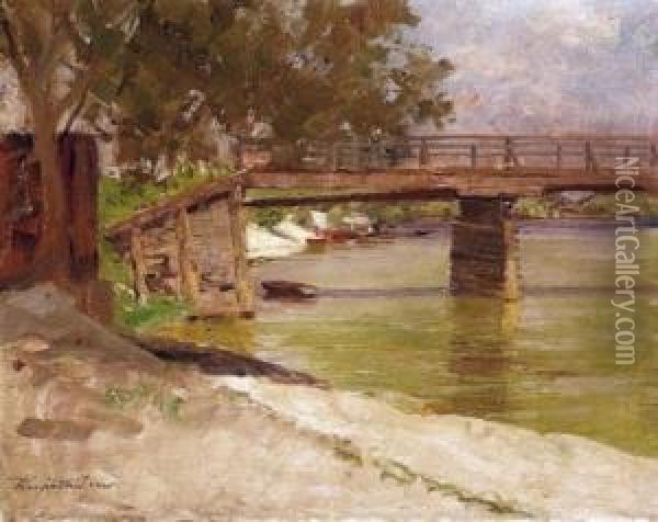 Riverside With Boats Oil Painting - Eugen Karpathy