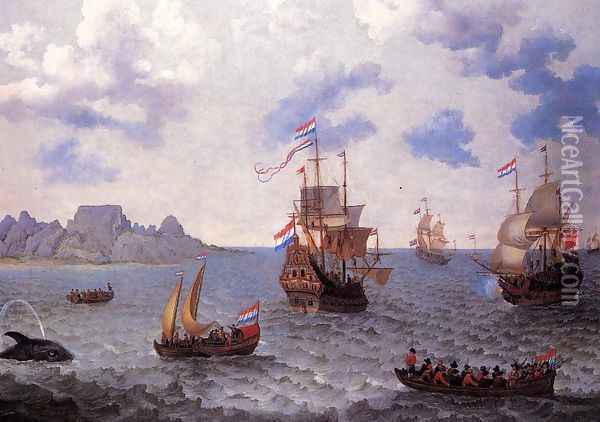 The Man=o'-War 'Amsterdam' and other Dutch Ships in Table Bay Oil Painting - Adam Willaerts