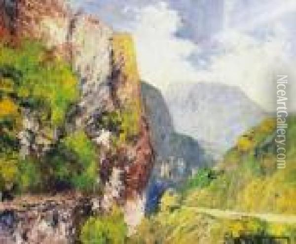 Mountain Landscape Oil Painting - Laszlo Mednyanszky