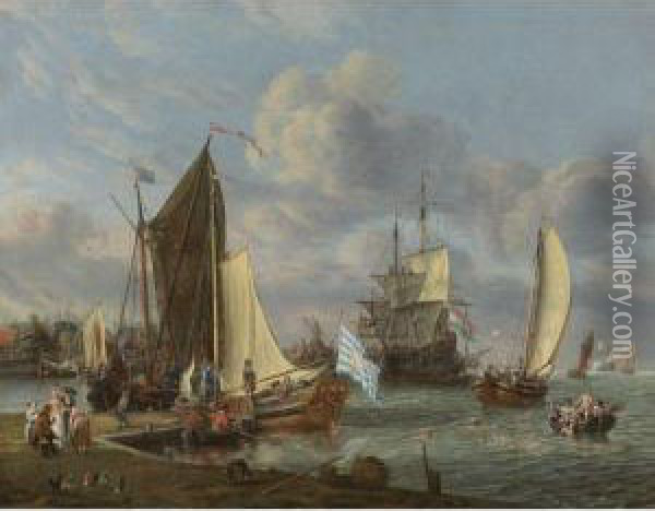 A Dutch Harbor Oil Painting - Abraham Storck