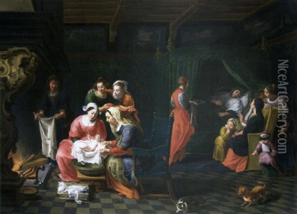 La Naissance De La Vierge Oil Painting - Willem van Herp the Elder