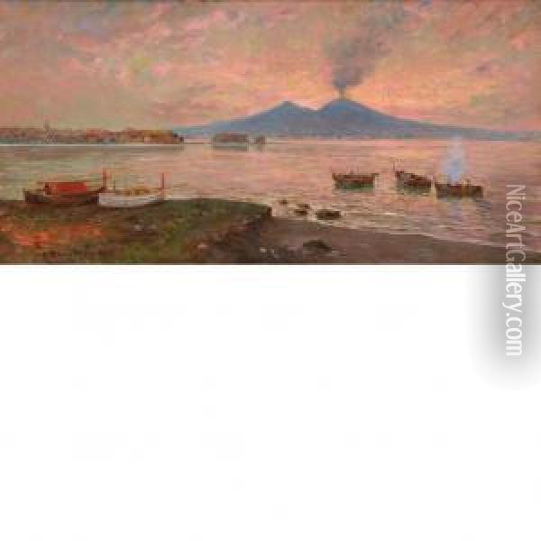 Vesuvius Sunrise Oil Painting - Carlo Brancaccio