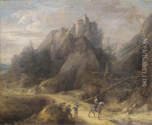 A Mountainous Wooded Landscape With A Cavalier And Other Figures In The Foreground Oil Painting - David The Younger Teniers