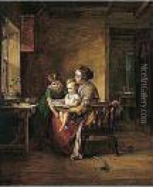 Reading With Mother Oil Painting - Robert Thorburn Ross