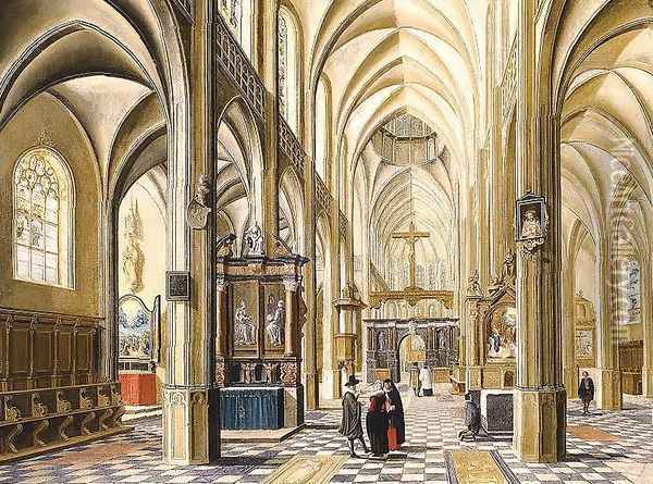 Interior of a Gothic Cathedral 1614 Oil Painting - Bartholomeus Van Bassen