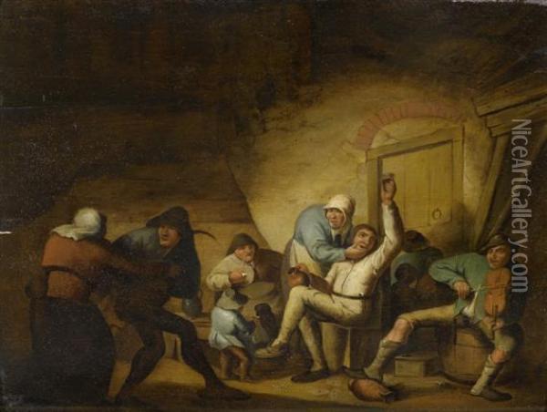 A Tavern Scene. Oil Painting - Adriaen Jansz. Van Ostade