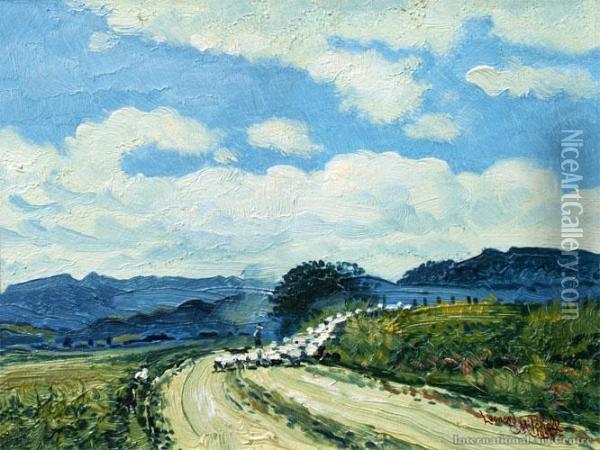 The Drover, Mokauiti Valley Oil Painting - Leonard Mitchell