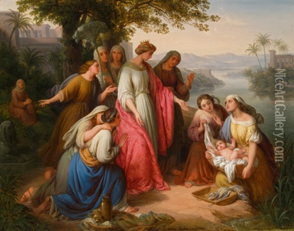 Die Auffindung Moses Durch Die Tochter Des Pharaos Oil Painting - Johann Nepomuk Ender