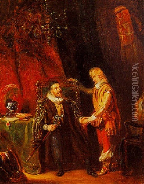 Prins Willem I En Zijnen Zoon Maurits Een Degen Schenkende Oil Painting - Nikolaas Pieneman