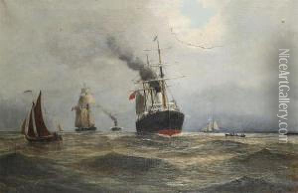 The Arrival Of A Steamer In The Harbour Oil Painting - Henri Seghers