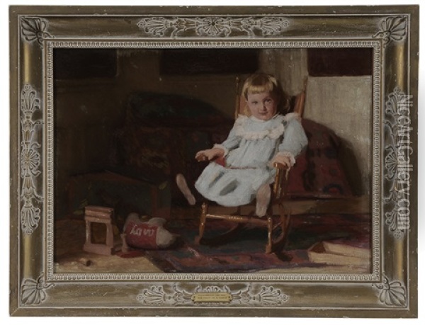 Child In A Blue Dress In A Chair Oil Painting - Thomas Anshutz