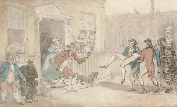 After The Duel Oil Painting - Thomas Rowlandson