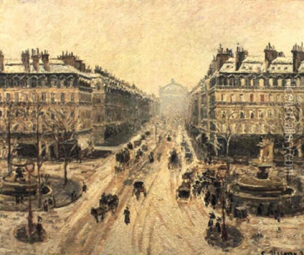 Avenue De L'opera, Effet De Neige Oil Painting - Camille Pissarro