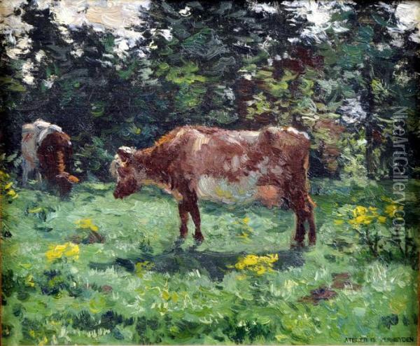 Vaches Au Pre Boise Oil Painting - Isidore Verheyden