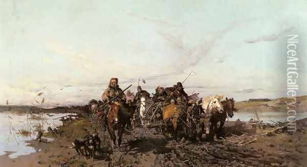 The Caravan Oil Painting - Josef von Brandt