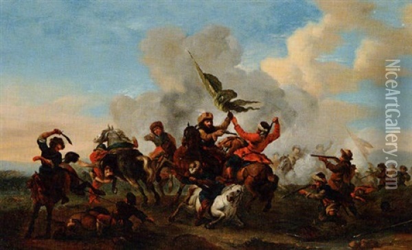 A Cavalry Battle Oil Painting - Pieter van Bloemen