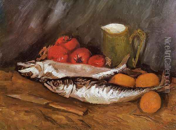 Still Life with Mackerels, Lemons and Tomatoes Oil Painting - Vincent Van Gogh