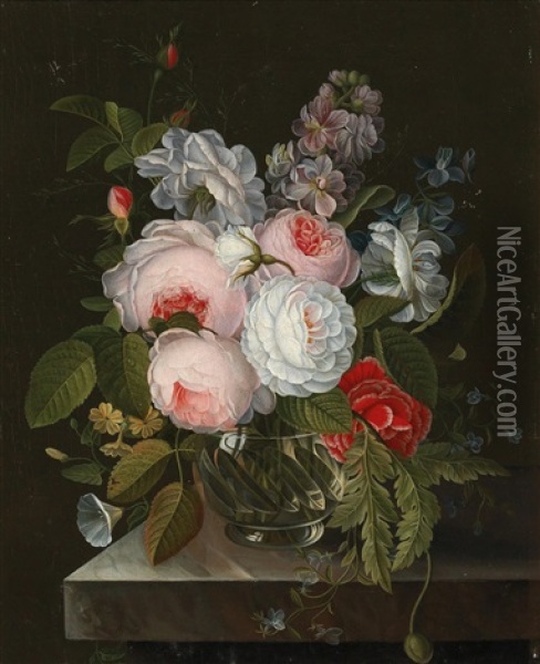 Still Life With Flowers Oil Painting - Johann Caspar Anton Dillenius