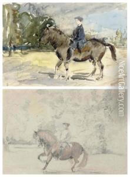 Two Views Of John Bunbury On Horseback Oil Painting - Henry Tonks