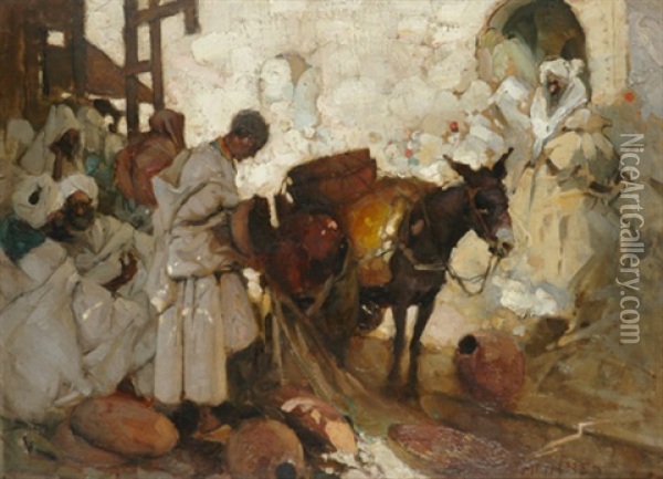 The Water Carrier (a Bazaar In Morocco) Oil Painting - William Beckwith Mcinnes