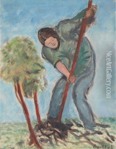 Female Farmer In The Field Oil Painting - Leopold Gottlieb