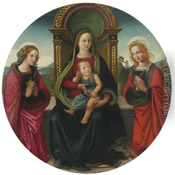 The Madonna And Child Enthroned With Saints Mary Magdalene And Catherine Oil Painting - Raffaelino del Garbo