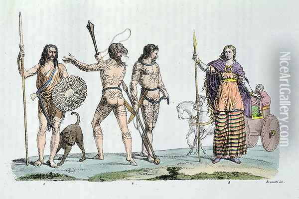 Celtic people at the time of Julius Caesar, illustration from 'Le Costume Ancien ou Moderne' 1820 Oil Painting - G. Bramati