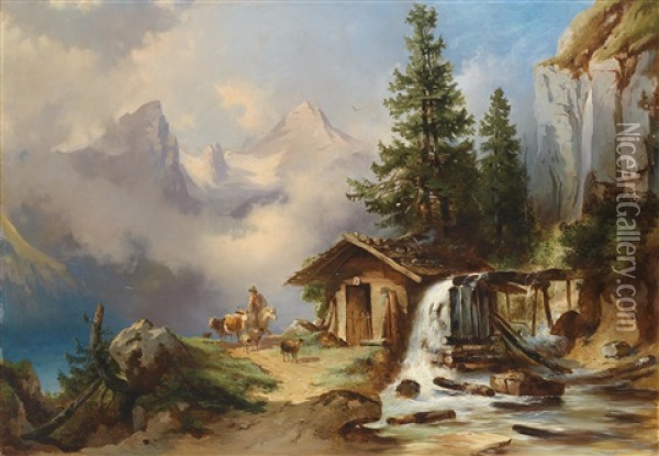 Auf Der Alm Oil Painting - Friedrich Gauermann