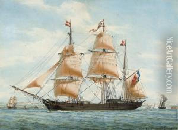 The French Merchant Barque Oil Painting - Francois Geoffroy Roux
