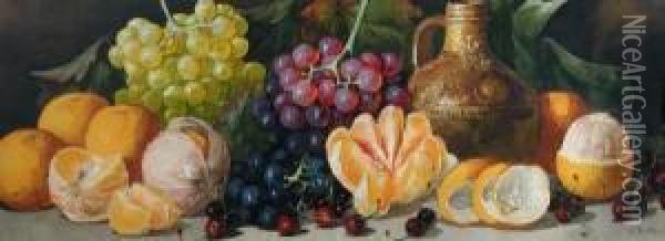Still Life Of Fruits With Lemons And Cherries Oil Painting - Arthur Dudley