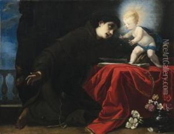 Saint Anthony And The Infant Jesus Oil Painting - Simone Pignone