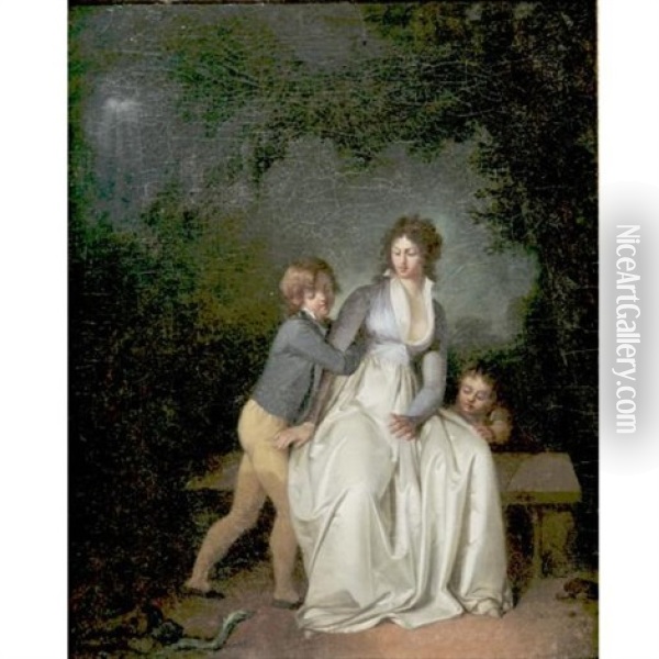 Mother And Her Sons Oil Painting - Henri Nicolas Van Gorp