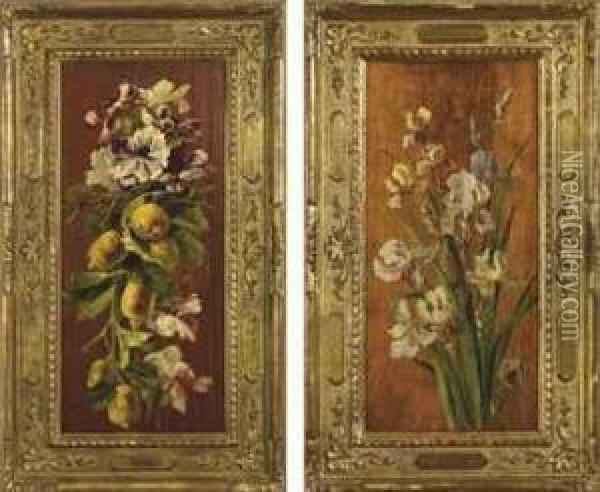 Fiori E Frutta Iris Oil Painting - Giovanni Segantini