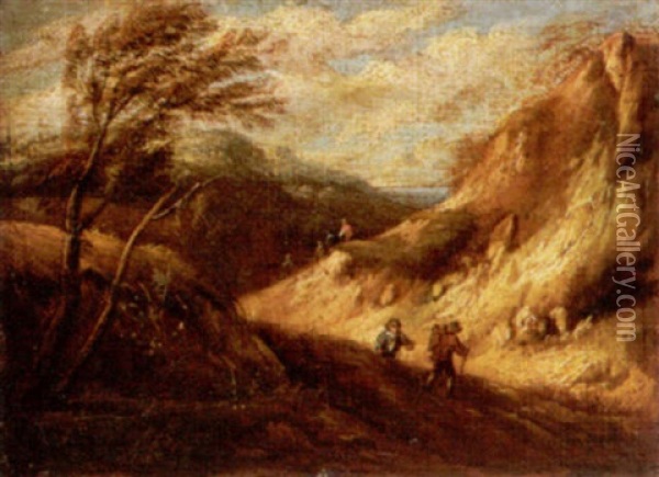 A Mountainous Landscape With Travellers Oil Painting - Cornelis Huysmans
