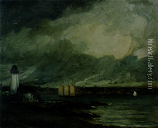 Pequiot Lighthouse, Connecticut River Oil Painting - Robert Henri