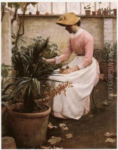 ````dead Leaves'' (in The Greenhouse) Oil Painting - Edwin Harris
